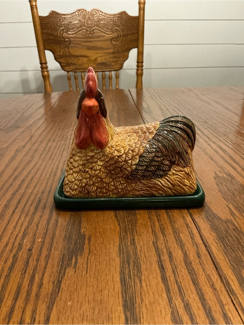 Vintage Style-Eyes Baum Bro Red Check Rooster  Covered Butter Dish